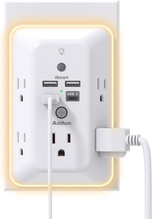 Surge Protector, Outlet Extender With Night Light, Addtam 5 ...