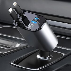 Retractable car charger with 100w, 4 in 1 car fast