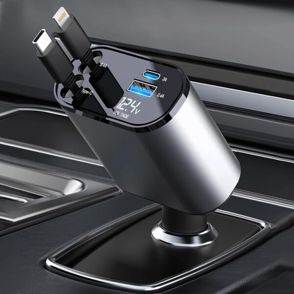 Retractable Car Charger With 100w, 4 In 1 Car Fast