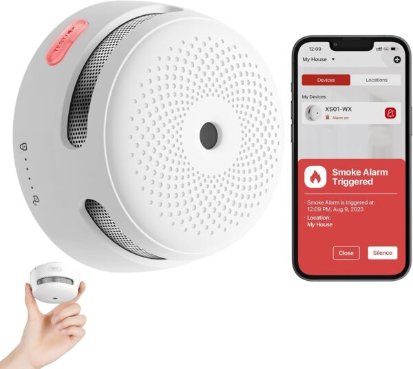 X sense smart smoke detector fire alarm with replaceable battery, wi fi