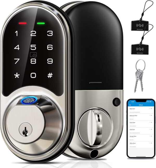 Veise Smart Lock, Fingerprint Door Lock, 7 In 1 Keyless Entry Door