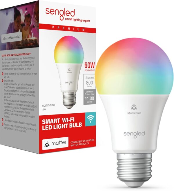 Sengled Led Smart Light Bulb (a19), Matter Enabled, Multicolor, Works With