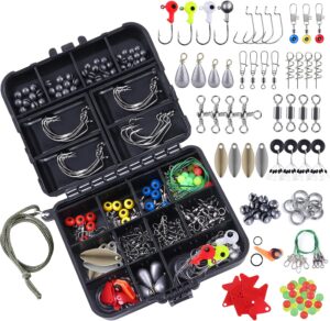 Topfort 187/343pcs fishing accessories kit, including jig hooks, bullet bass