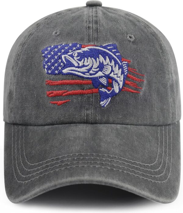 Embroidered American Flag Fish Hats For Men Women, Funny Adjustable